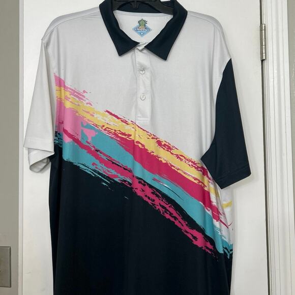 Chubbies Black Tennis Champ Performance Polo Paintbrush Print 2XL Golf Active - Picture 5 of 11